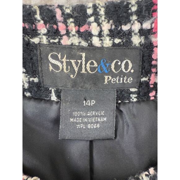 Style & Co Petites Size 14P Fringe Long Sleeve Jacket 2 Way Zipper Black Pink - Picture 7 of 9